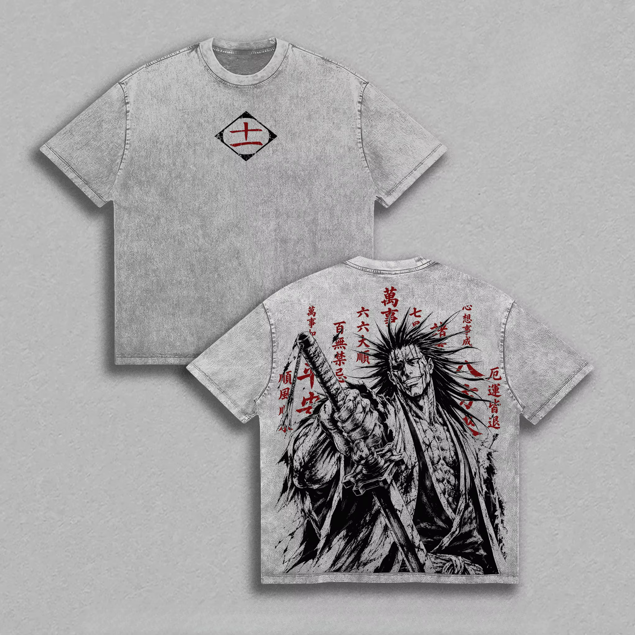 T-shirt Anime BLEACH Zaraki Kenpachi Vintage Délavé Streetwear Été Manches Courtes Coton Ample Hauts