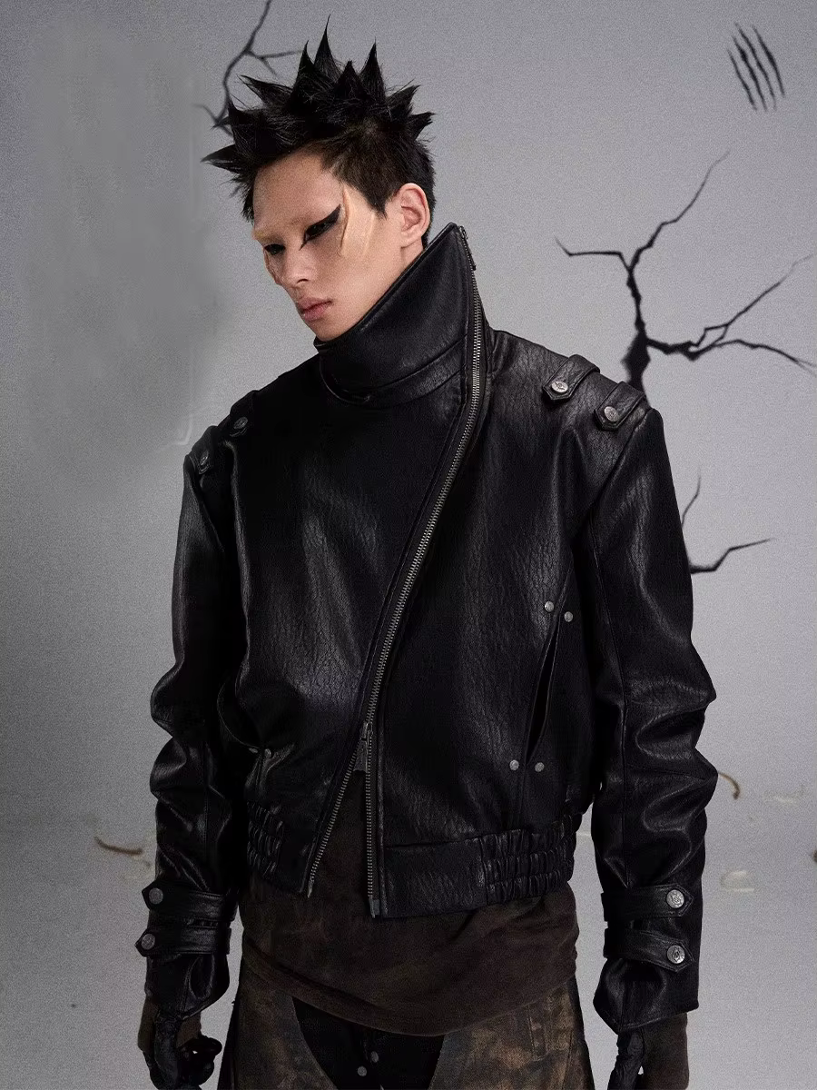 Mauroicardi printemps automne Cool beau noir dur veste en cuir Pu hommes fermeture éclair luxe conce