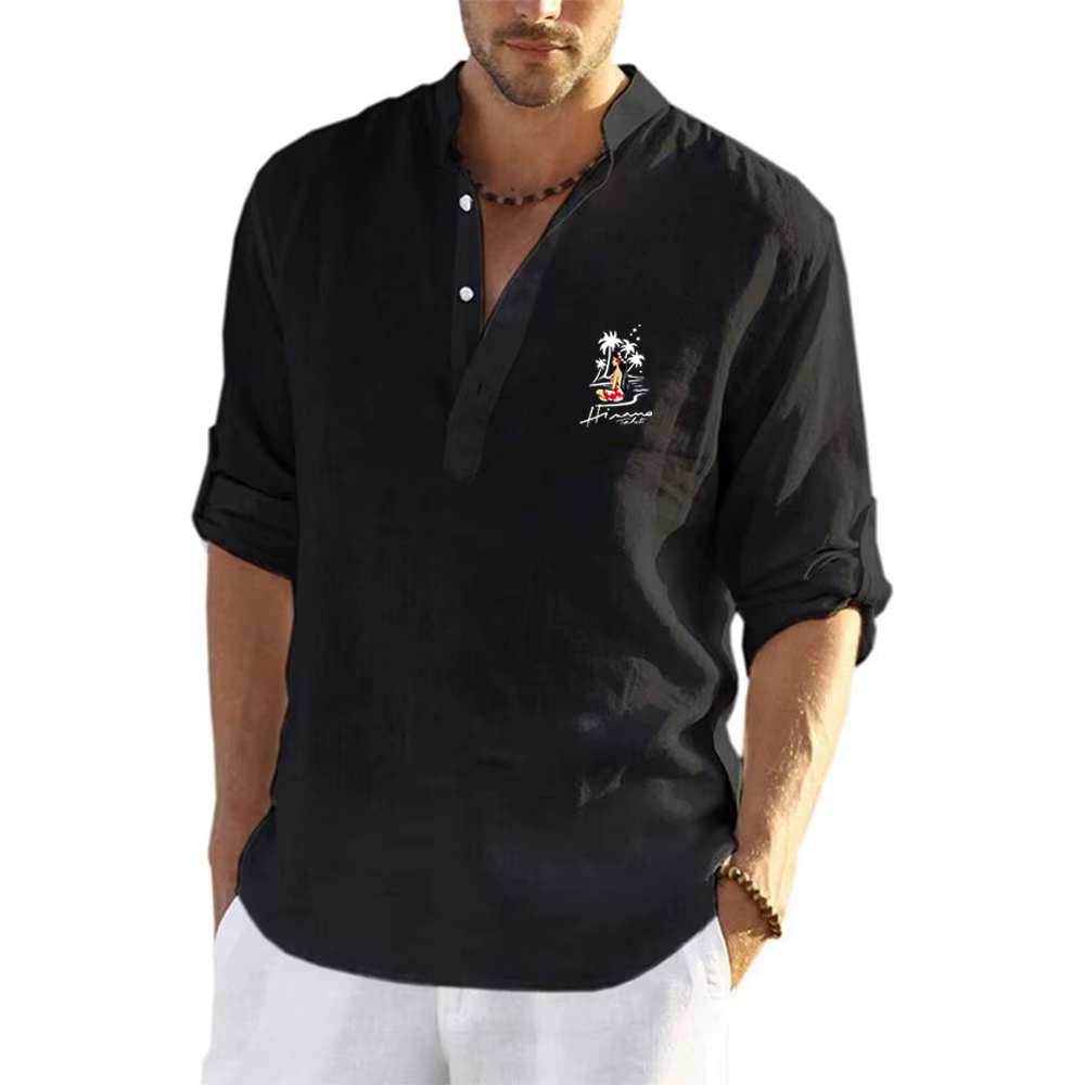 Chemise à Manches sulfen Coton et Lin pour Homme, Logo Hinano Tahiti Bière, Imprimé, Solide, Documen