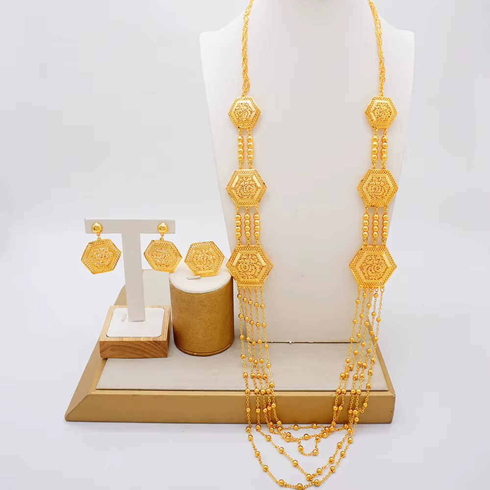 GDJWRI-Ensemble de Bijoux Indiens en Or pour Femme, Collier, Pendentif, Boucles d'Oreilles, Mariage,