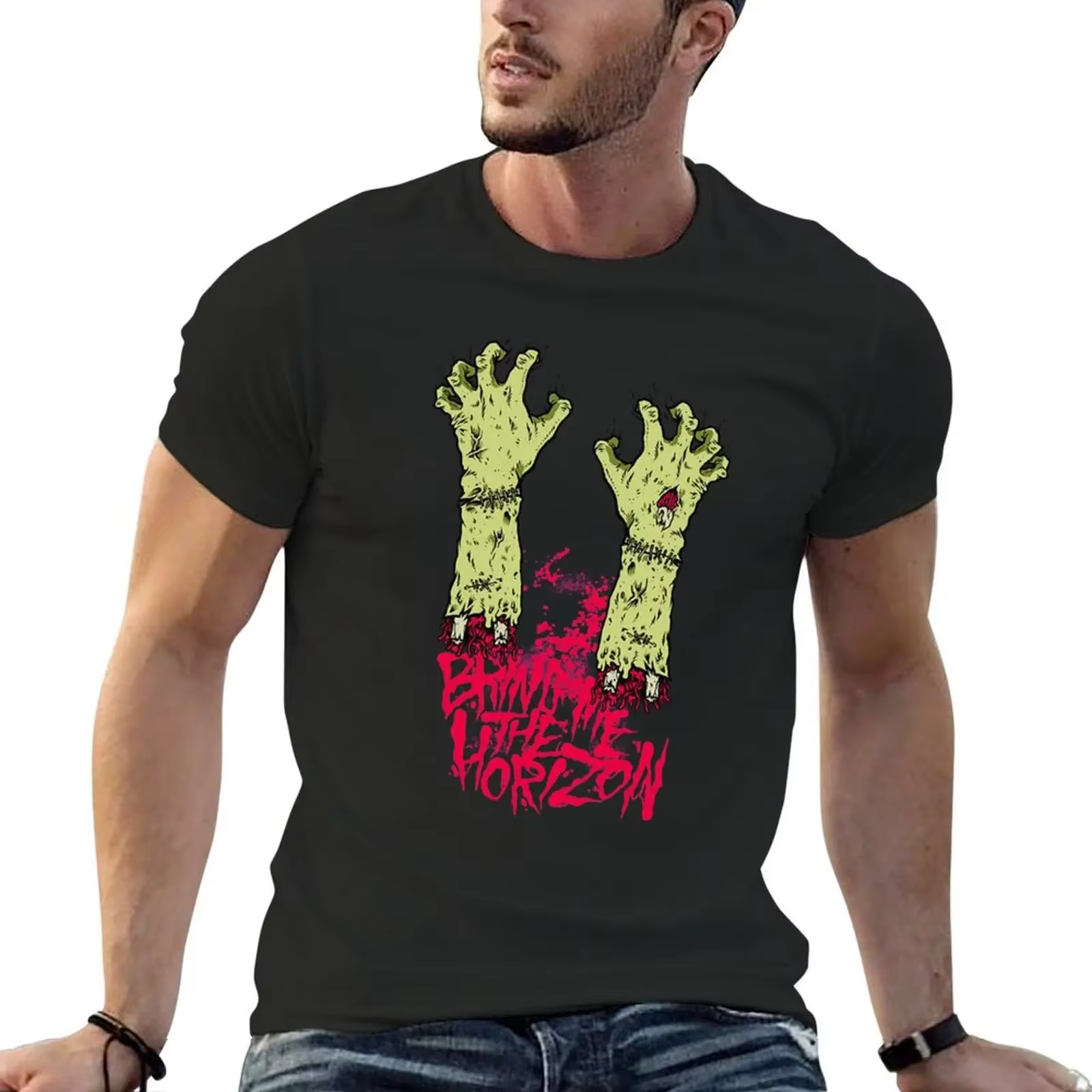 T-Shirt manches courtes pour hommes, estival et graphique, Monsta Hand, grande taille