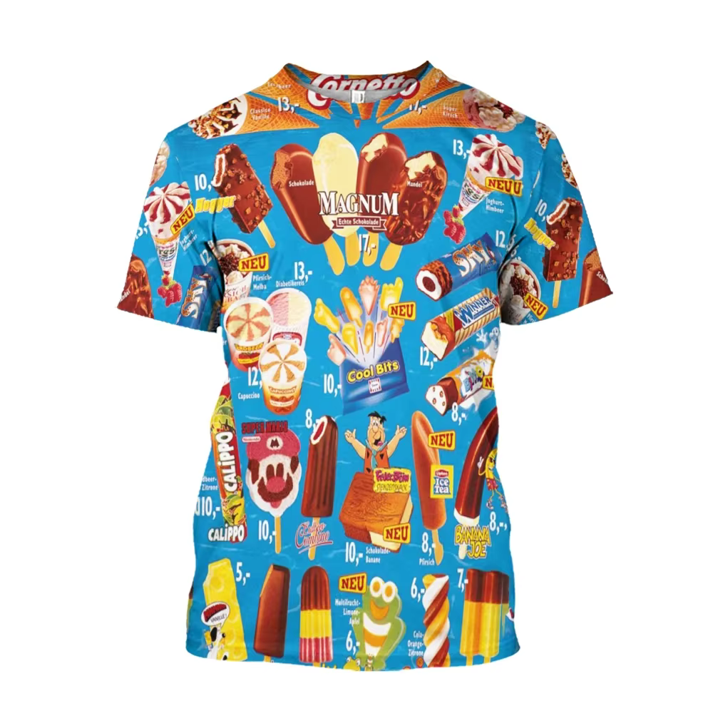 Offre spéciale crème glacée t-shirt pour hommes dessin animé dessert t-shirt enfants été hauts autou