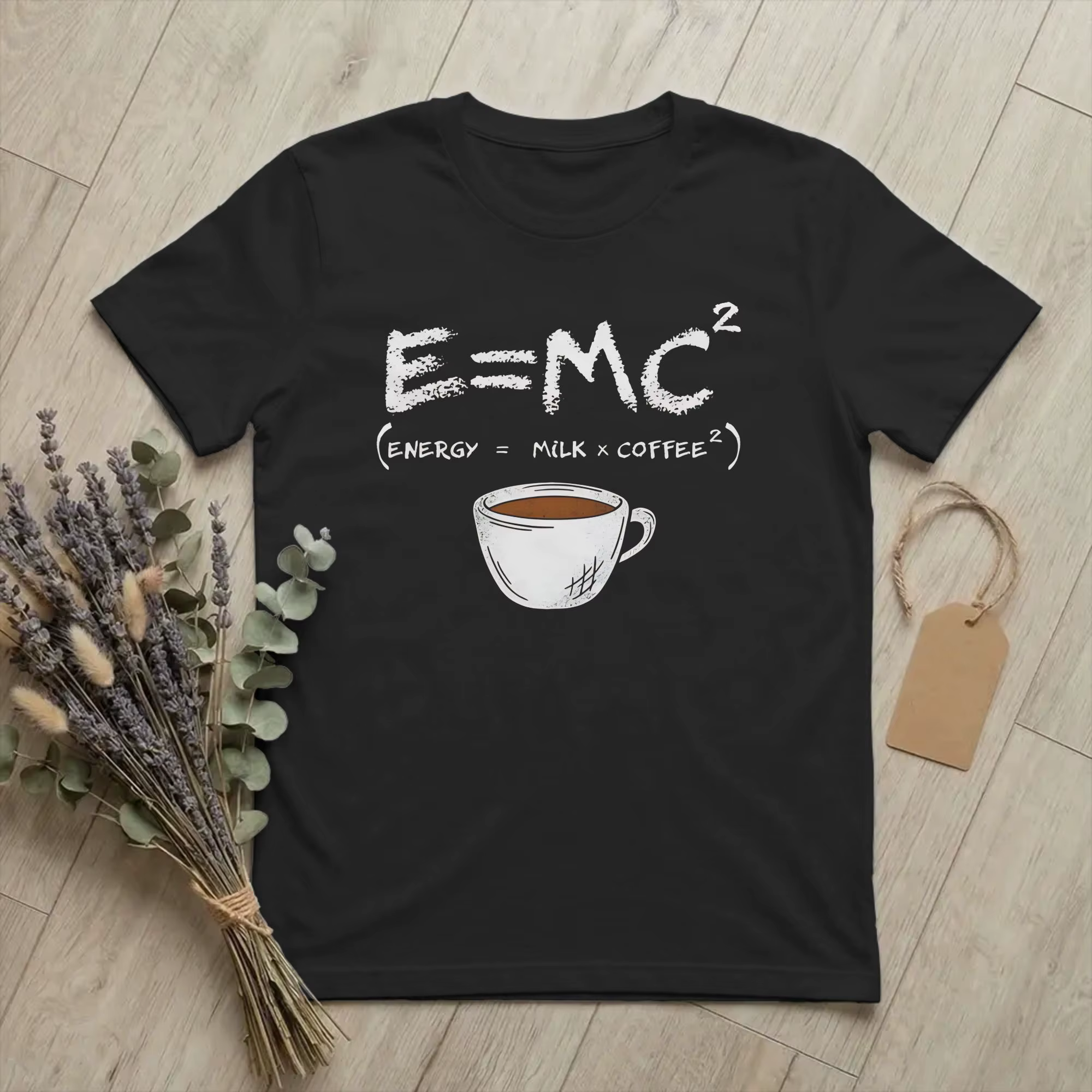 T-shirt en coton pour hommes, Einstein Formula E = MC2 Energy Coffee, humoristique, Vintage, manches