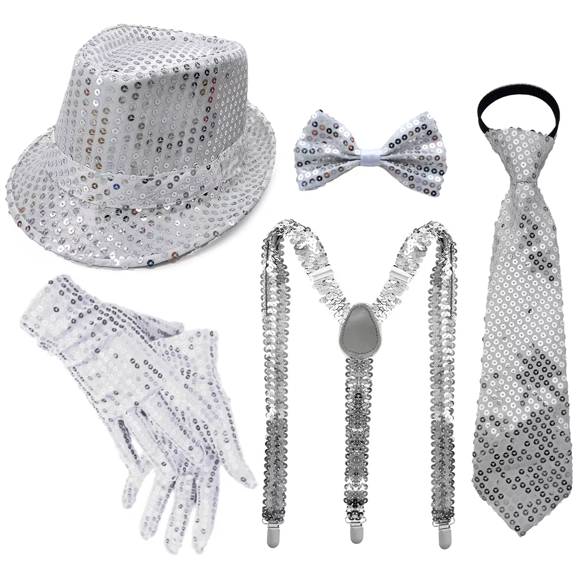 Ensemble de costume disco années 70 pour homme, style Michael Jackson, chapeau Fedora à paillettes, 