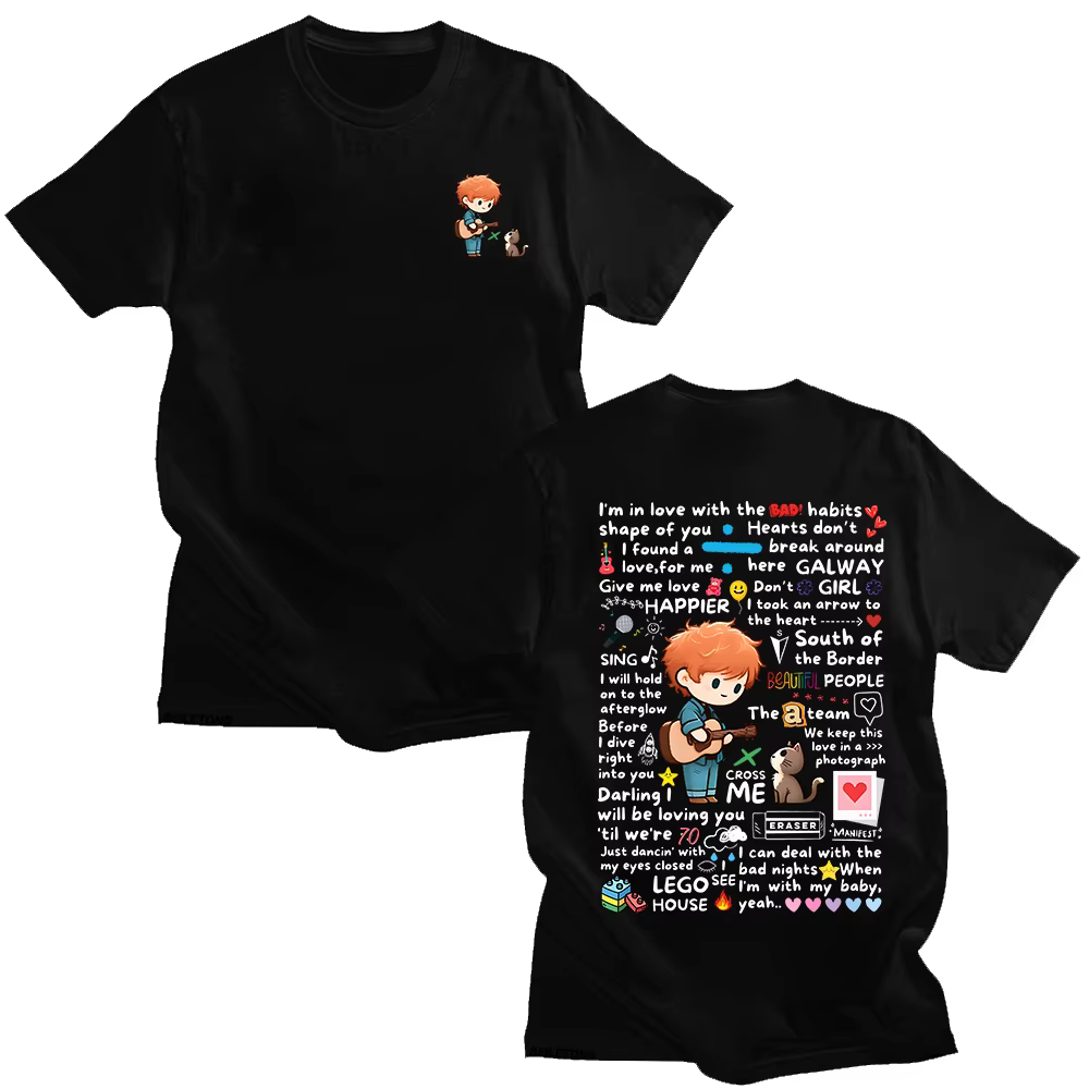 Ed Sheeran Graffiti motif t-shirt nouveau à la mode décontracté femmes hommes vêtements Y2k coton T-