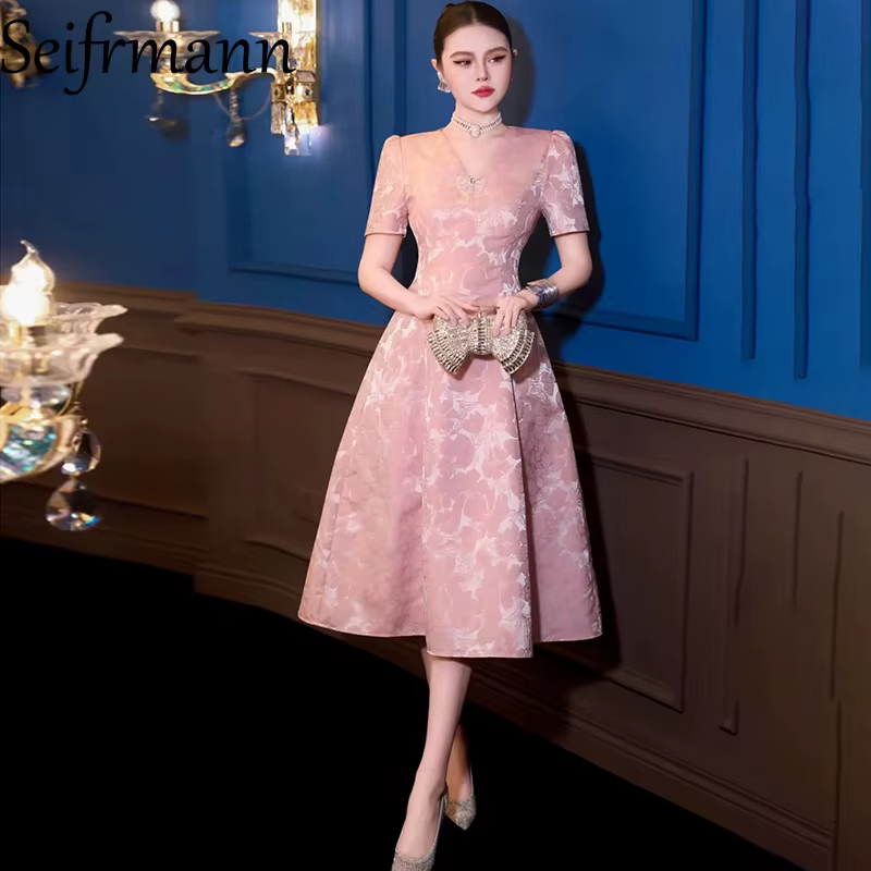 Robe Seifrmann Printemps 2026 pour femme, nouvelle collection, col en V, manches courtes, jacquard, 
