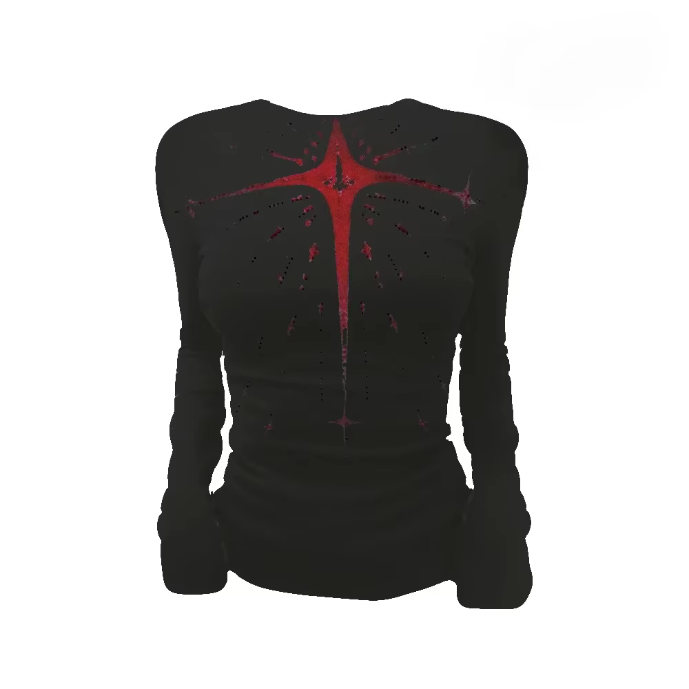 High Street col rond croix rouge Design hauts automne hiver mode vêtements intérieurs T-shirt femmes