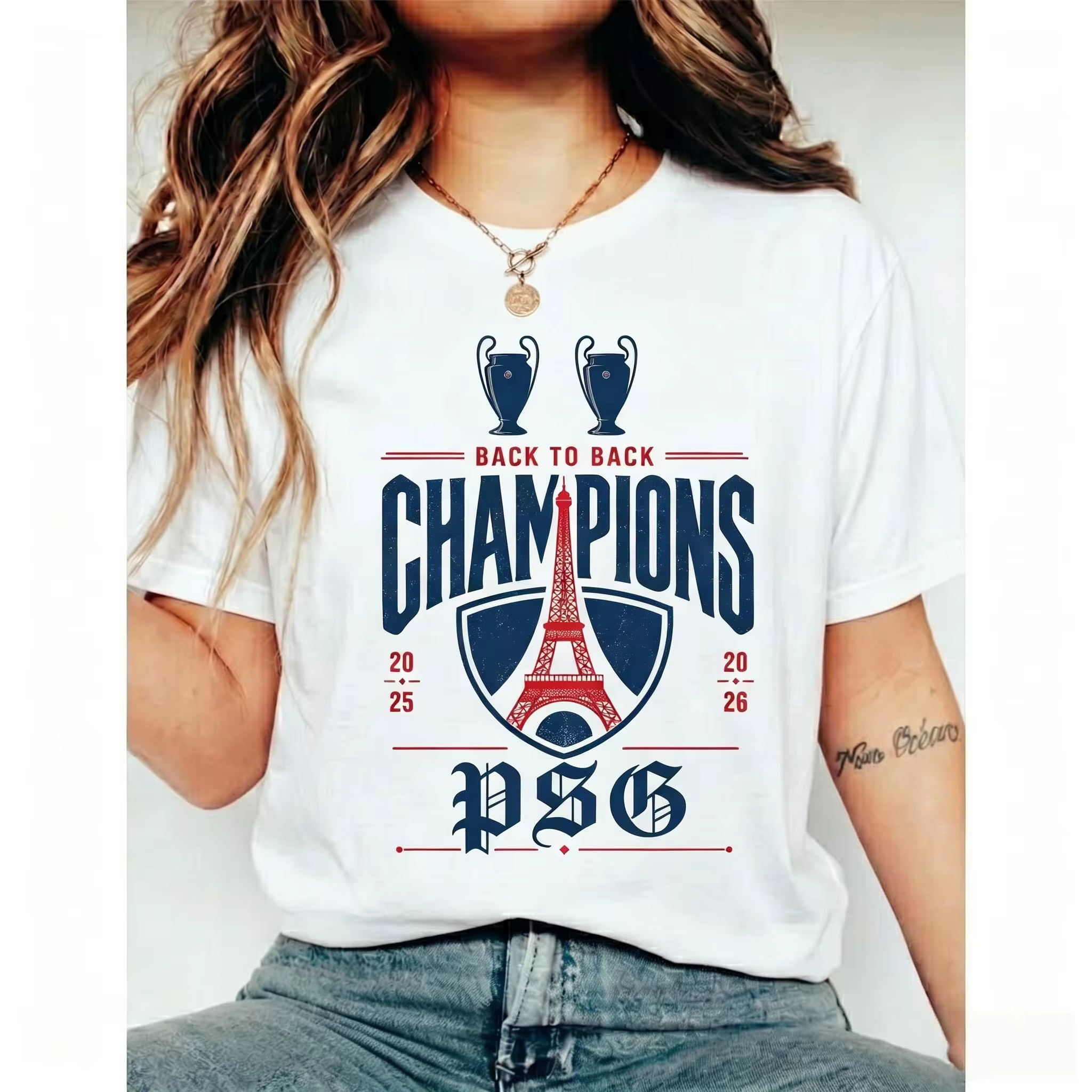T-shirt Paris Saint Germain PSG Two Peat Fans, style années 90, fait main, streetwear quatre saisons