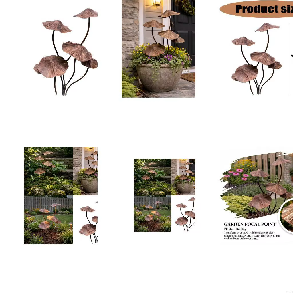 Piquet jardin en forme champignon en fer, Plaque tabouret crapaud, décoration pour cour extérieure, 