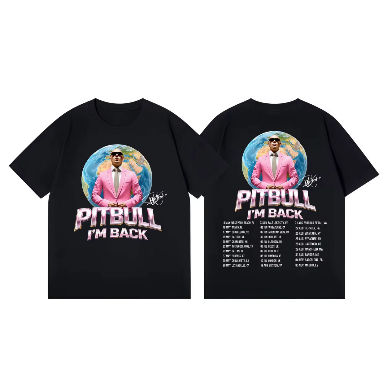 Pitbull Mr.worldwide I'm Back Tour 2026 T-shirts graphiques à la mode Hip Hop à manches courtes pour