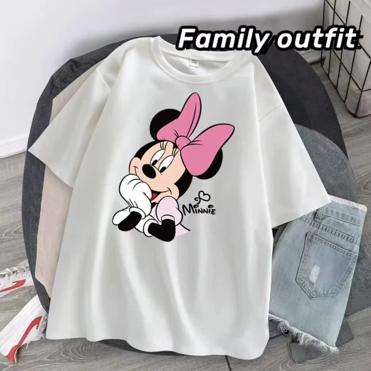 T-shirt imprimé Minnie Mouse pour femme, version Kawaii, t-shirt ample à manches courtes, t-shirt vi
