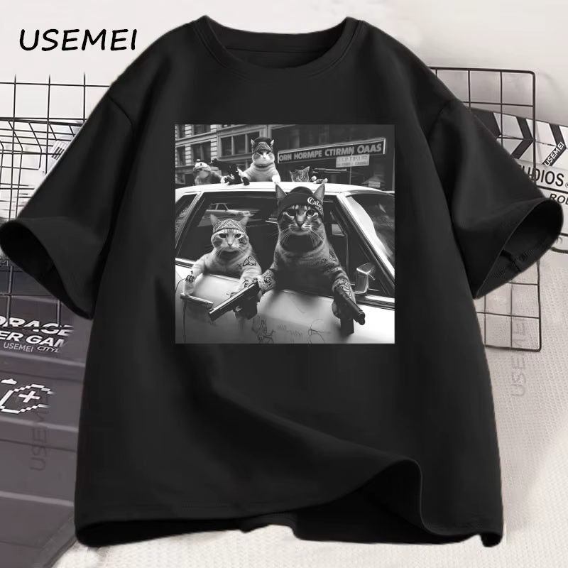 T-Shirt drôle de Gang de chat T-Shirt sarcastique unisexe t-shirts graphiques surdimensionnés col ro