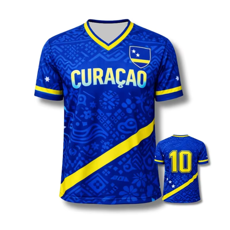 Maillot de Foot 3D Curaçao 2026 pour Fan, Respirant, à Manches Courtes, Unisexe, pour l'Entraînement