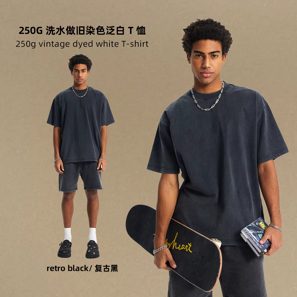 Hommes 100% coton Vintage T-Shirt ensemble court été haute rue décontracté Sweatshort survêtement co