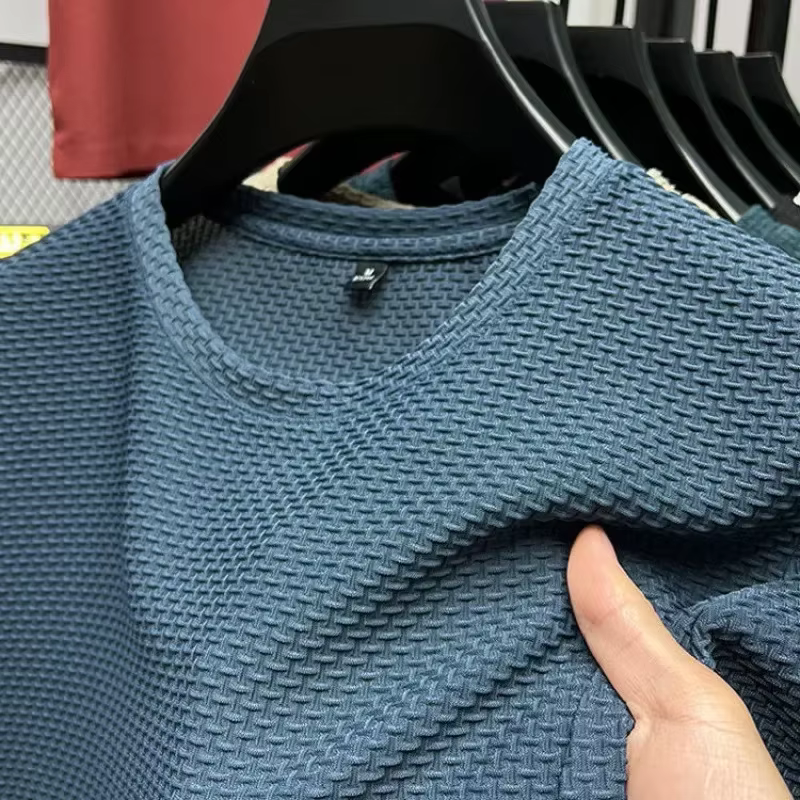 Été glace soie haut de gamme couleur unie haute qualité à manches courtes t-shirts hommes respirant 