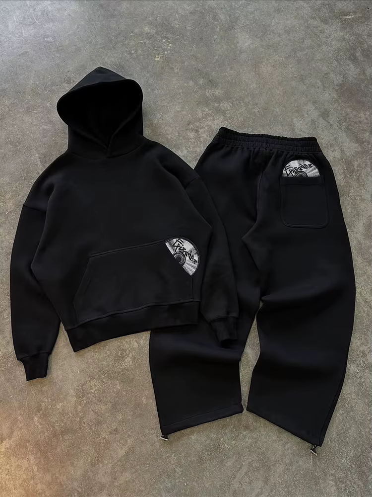 Ensemble Sportif Homme Tendance 2026 : Sweat à Capuche Brodé Y2K Harajuku et Pantalon de Survêtement