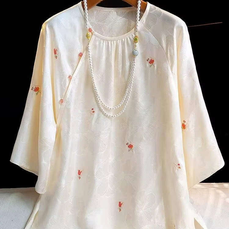 Chemise Roux à fleurs de Style chinois pour femmes, haut ample et décontracté avec boutons à carreau