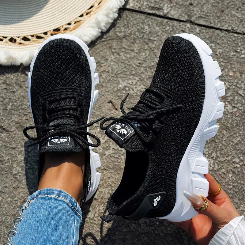 Baskets tricotées respirantes Orange pour femmes, chaussures de Sport confortables à enfiler en mail