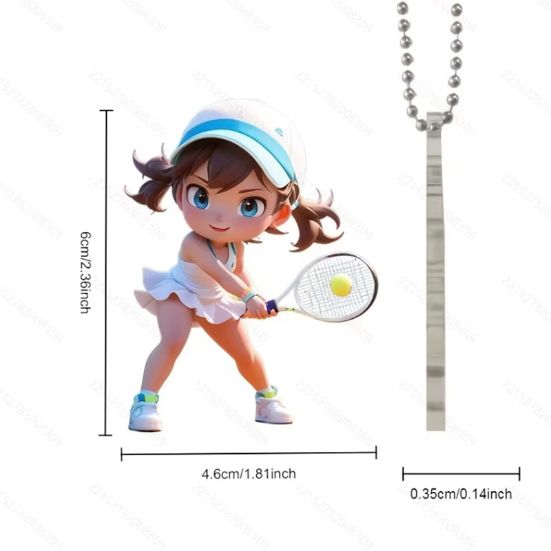 Mode mignon 2D plat pendentif acrylique sport fille porte-clés femmes athlète sac à main porte-clés 