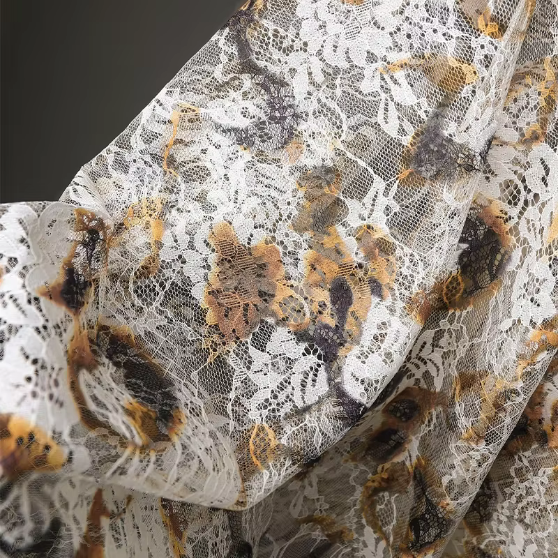 Tissu en dentelle française, sensation fragmentée, vieux dentelle brûlée, tissu en maille ajouré, te