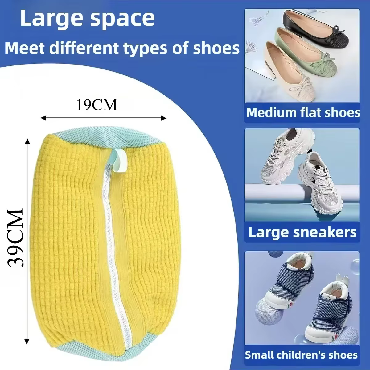 Sac de lavage pour chaussures, sac à linge pour baskets pour lave-linge, extra long et épais en micr