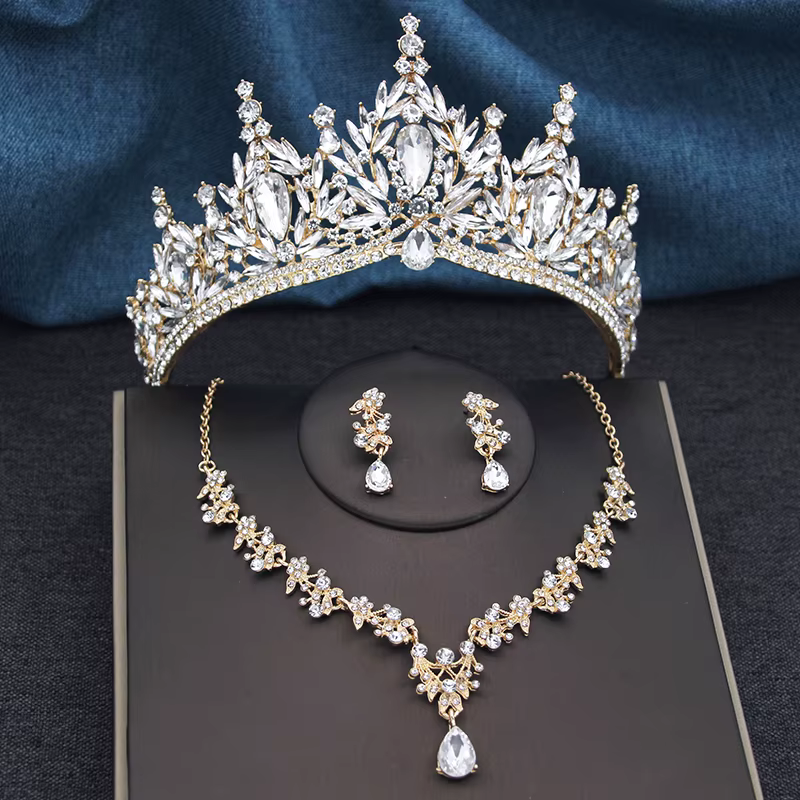 Ensemble de bijoux de mariée couronne de princesse pour femmes, diadèmes, collier, boucles d'oreille