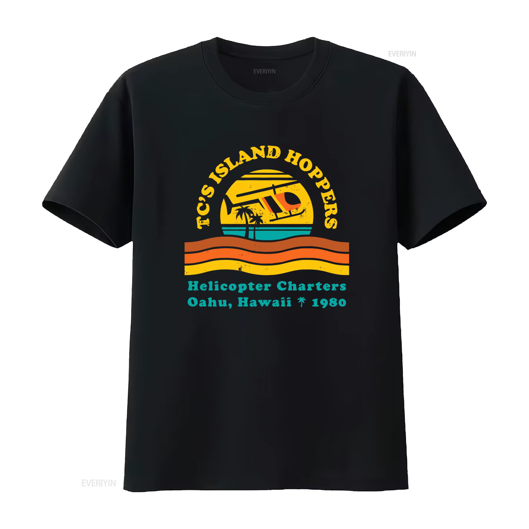 TC's Island Hoppers Helicopter Charters Oahu Hawaii 1980 T-shirt style vintage lavé pour homme confo