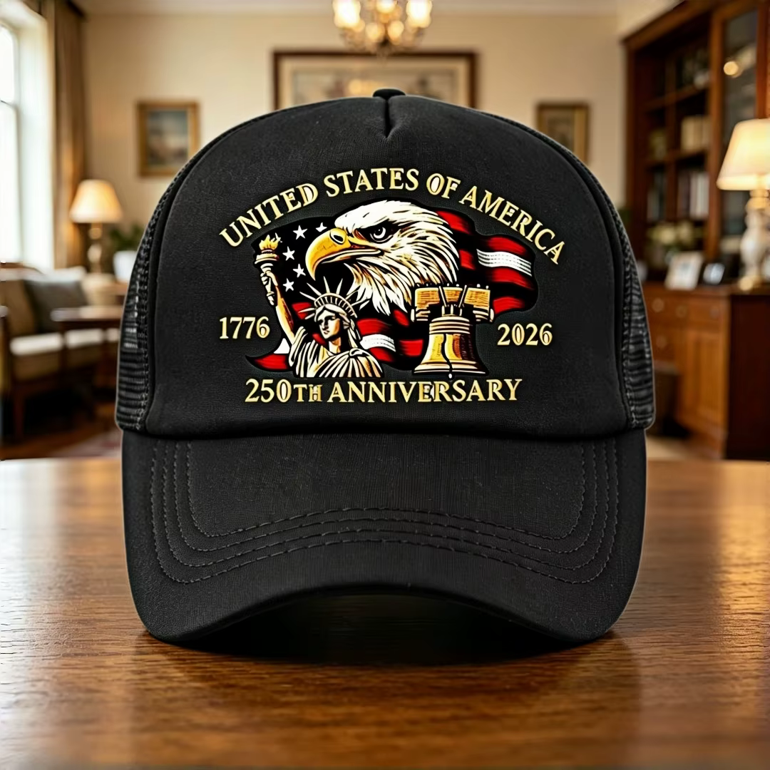 Casquette de baseball en maille avec imprimé aigle, 250e anniversaire des États-Unis, 1776-2026