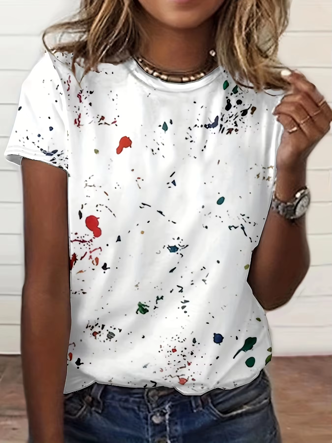 T-shirt pour femme avec effet de peinture éclaboussée - Motif graffiti artistique, t-shirts imprimés