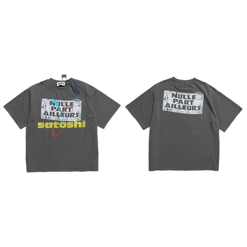 T-shirt vintage déchiré pour homme Satoshi Nakamoto, coton oversize, streetwear, t-shirt délavé