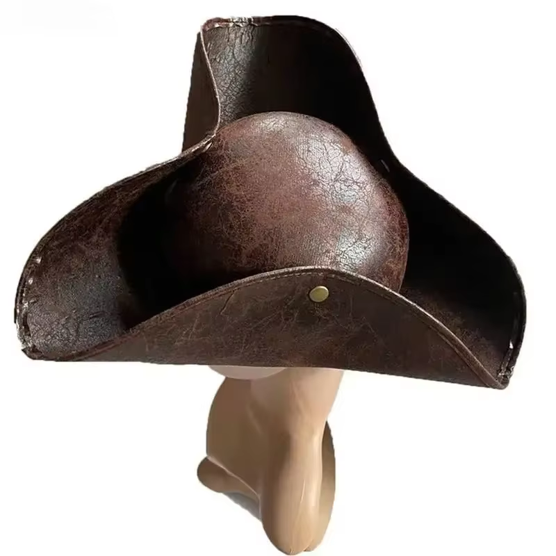 Capitaine Pirate des Caraïbes Chapeau tricorne en cuir marron Unisexe Cowboy CosplayParty Costume Ch