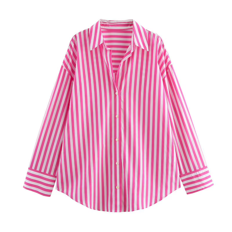 Chemise à col rayé oversize à manches longues, décontractée, élégante, chic, boutonnée, pour femme, 