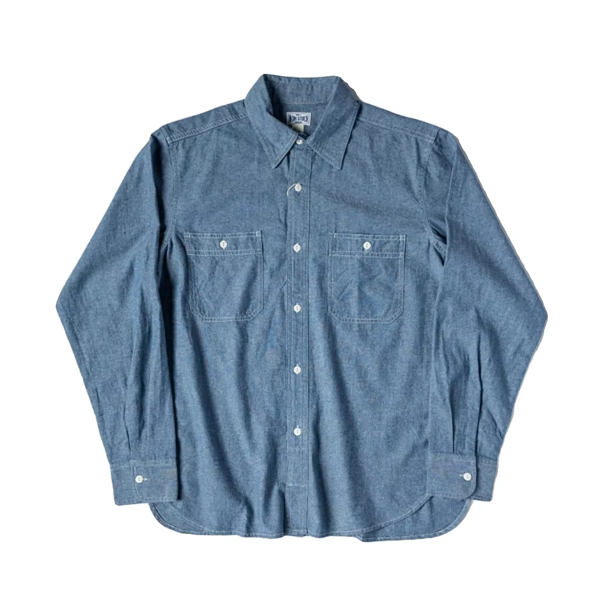 Chemise Chambray classique Non Stock, chemise de travail à deux poches pour hommes, bleu clair, prin