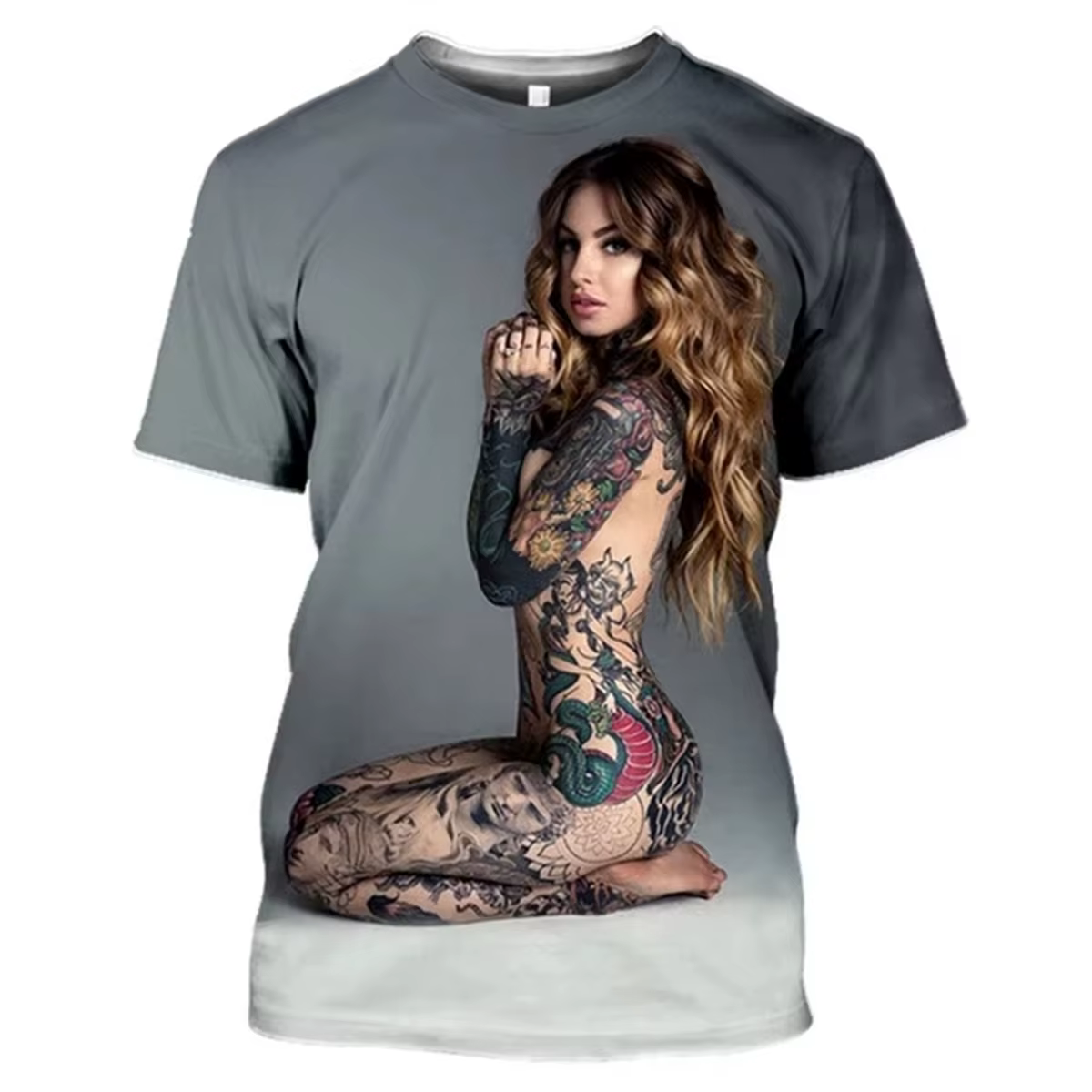 T-shirt pour homme avec motif de tatouage, style streetwear, produits tendance, femmes nues imprimée