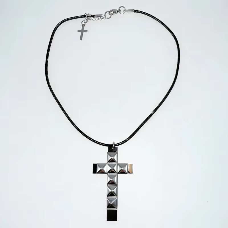 Collier Punk avec pendentif croix à rivets pour femmes, accessoires Cool, Grunge Rock, mode années 9