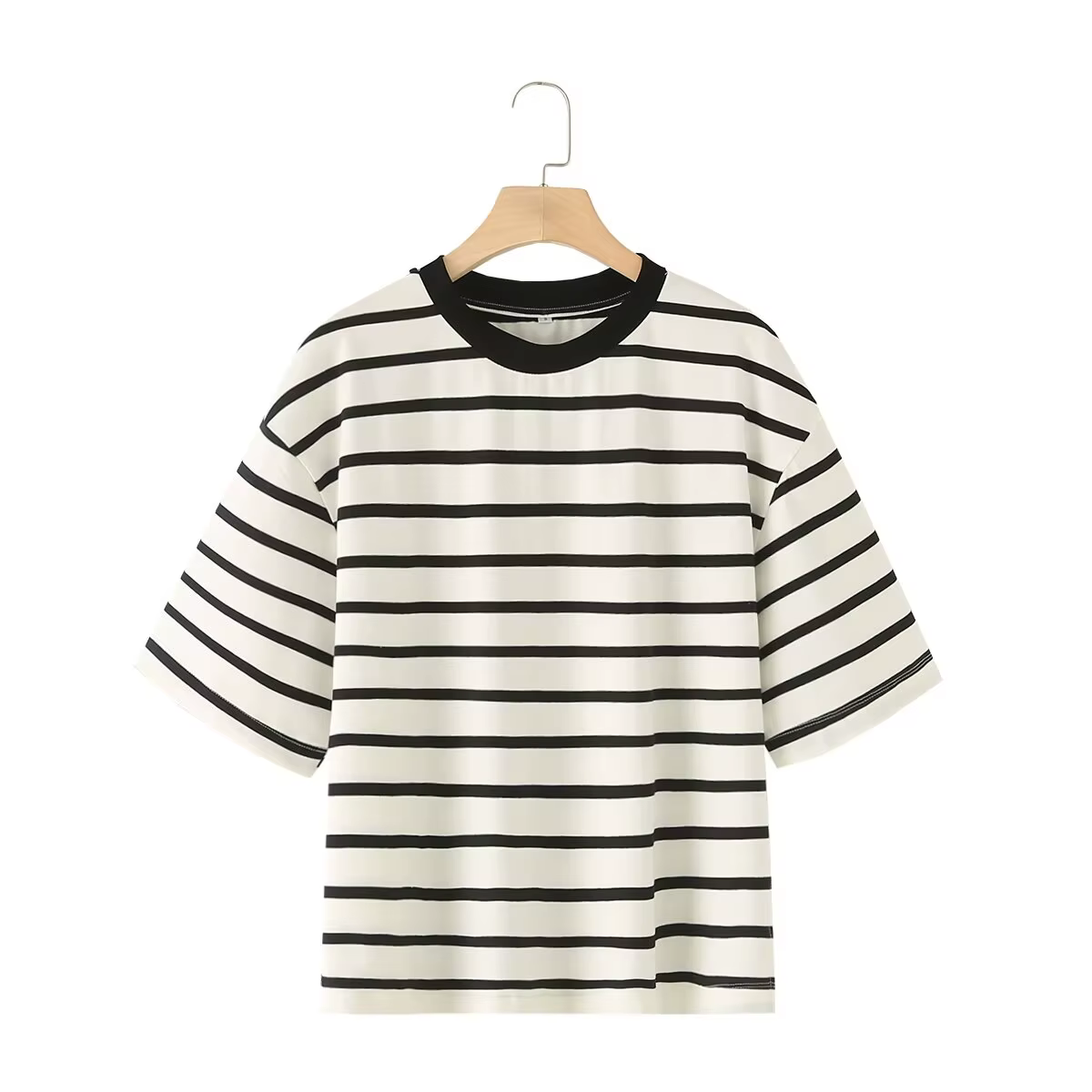 Rayé femmes mode T-shirts col rond manches courtes t-shirts chemisier haut couverture en coton pour 