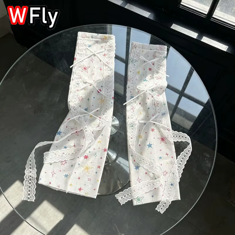 Manchons de bras imprimés étoiles style Lolita Harajuku en dentelle, protection solaire UV d'été, ma