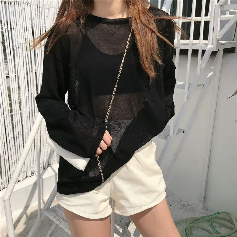 T-Shirt fin à manches longues pour femmes, ample, décontracté, élégant, Protection solaire, chemise 