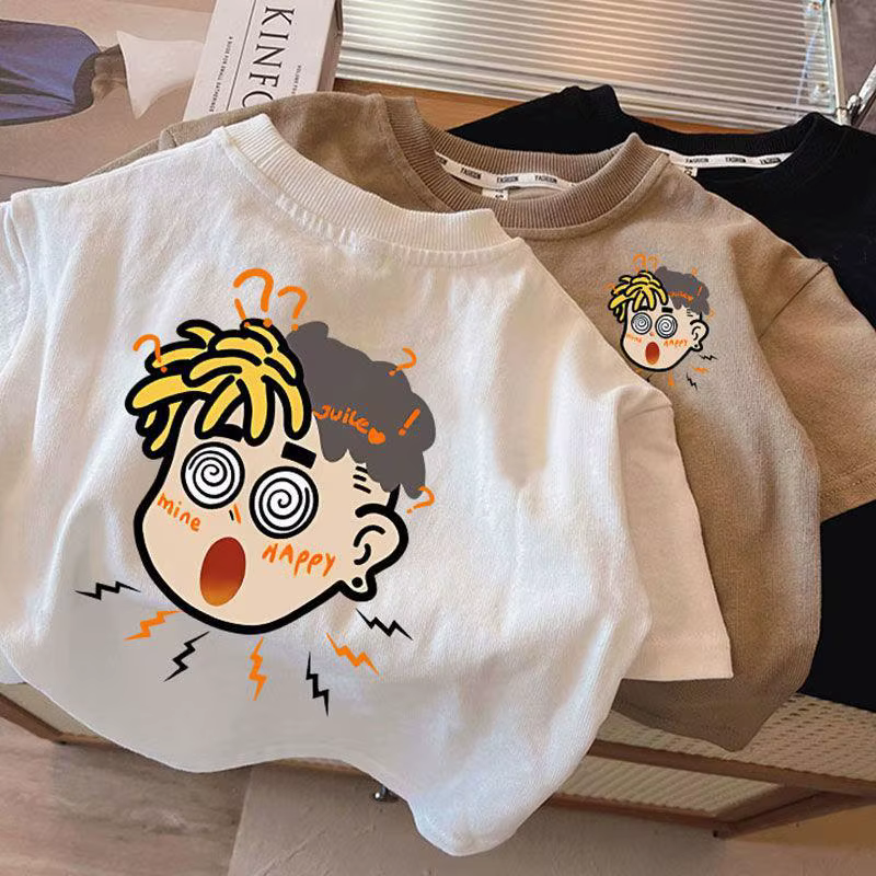 T-Shirt à motif de dessin animé pour garçon, vêtements d'été amples pour enfants de 1 à 7 ans, t-shi