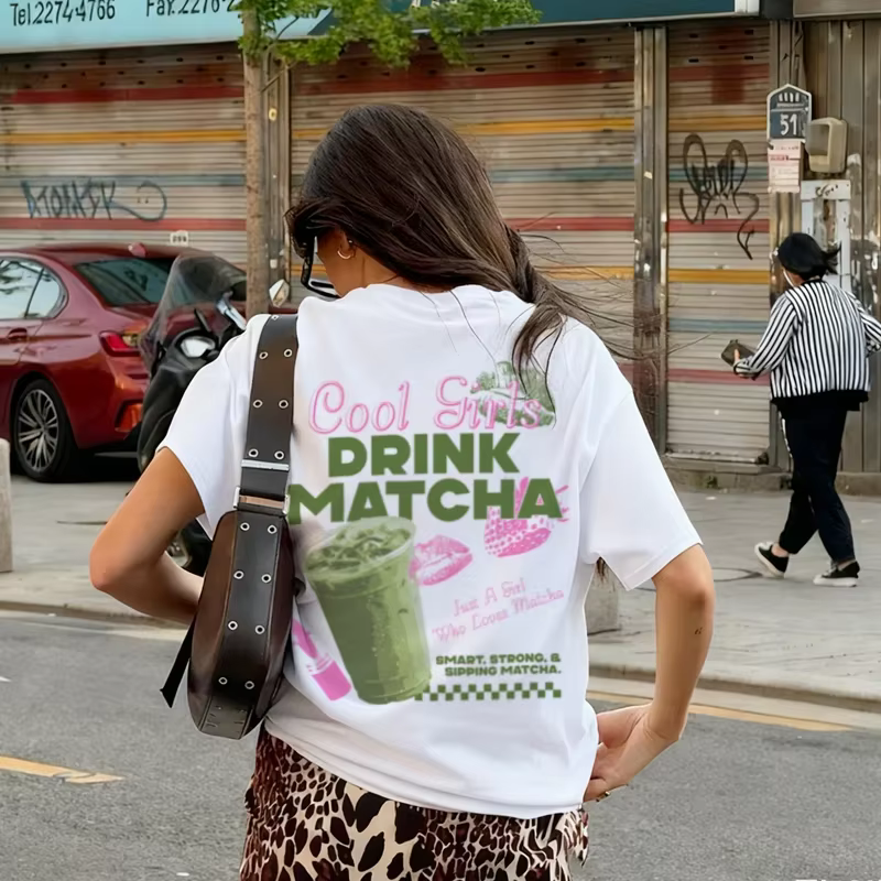 Dos imprimé mignon Y2k Matcha amant t-shirt ample esthétique Streetwear graphique t-shirts drôle Foo