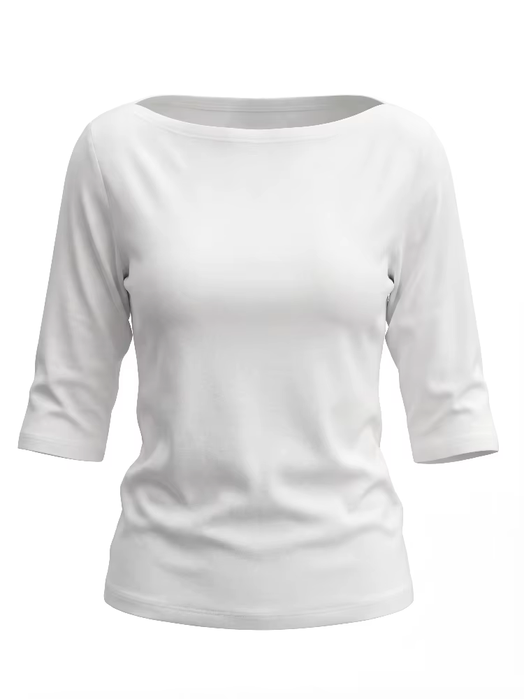 Nouveau T-shirt Femme Été 2026 Blanc Basique Épaules Dénudées Manches Trois-Quarts Tendance Décontra