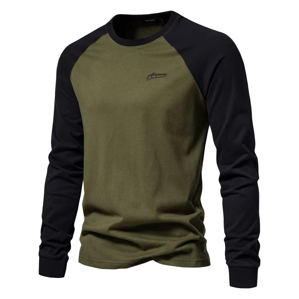 AIOPESON hommes T-shirts 100% coton à manches longues col rond Pactwork décontracté T-shirts pour ho