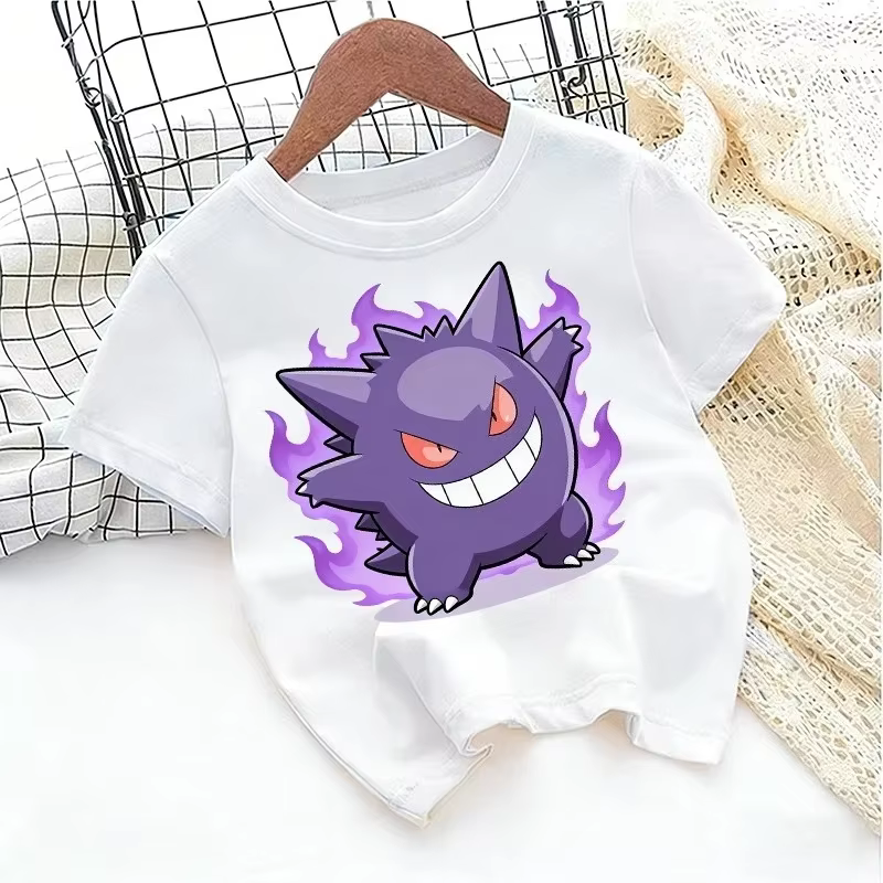 T-shirt blanc Pokemon pour garçons et filles, vêtements mignons pour enfants, dessin animé, jeu, des