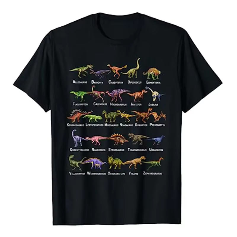 Dinosaur Alphabet Dino pré historique Animal dinosaure amant T-Shirt Types de dinosaures graphique T