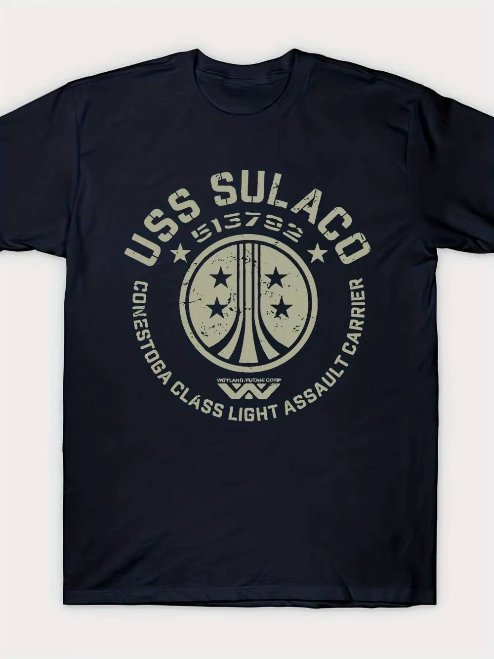 T-shirt bleu marine USS Sulaco avec un véhicule à lance lourd de Alien Covenant, un t-shirt conforta