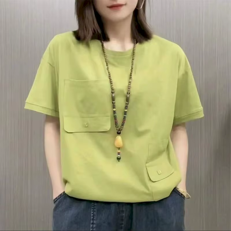 T-shirts surdimensionnés pour femmes, T-shirt Design de poche à la mode, décontracté, ample, manches
