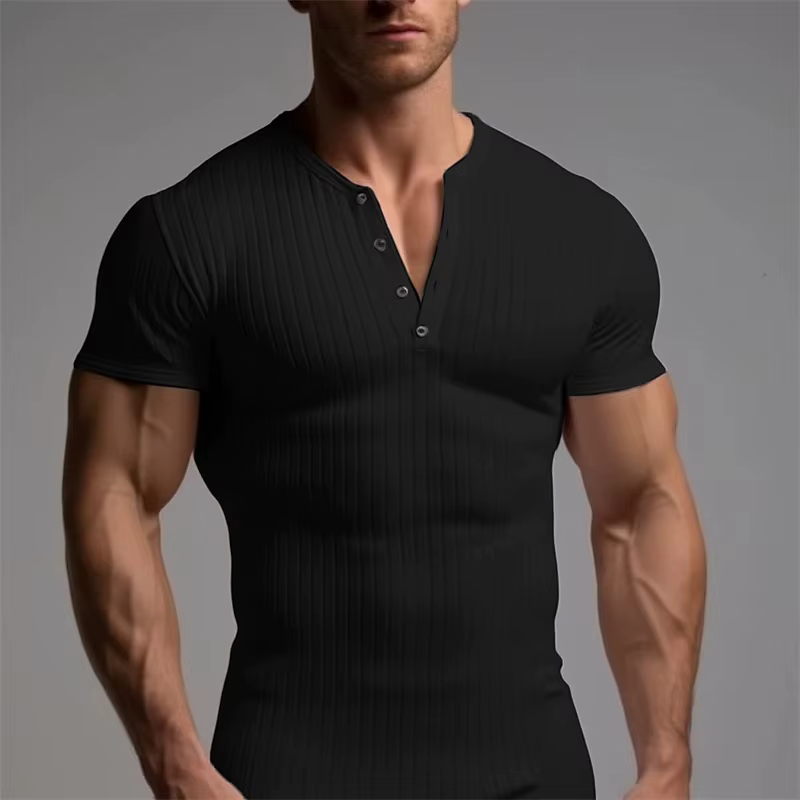 Nouveau T-shirt Henley décontracté et respirant pour homme 2026 – Coupe ajustée, col rond, couleur u