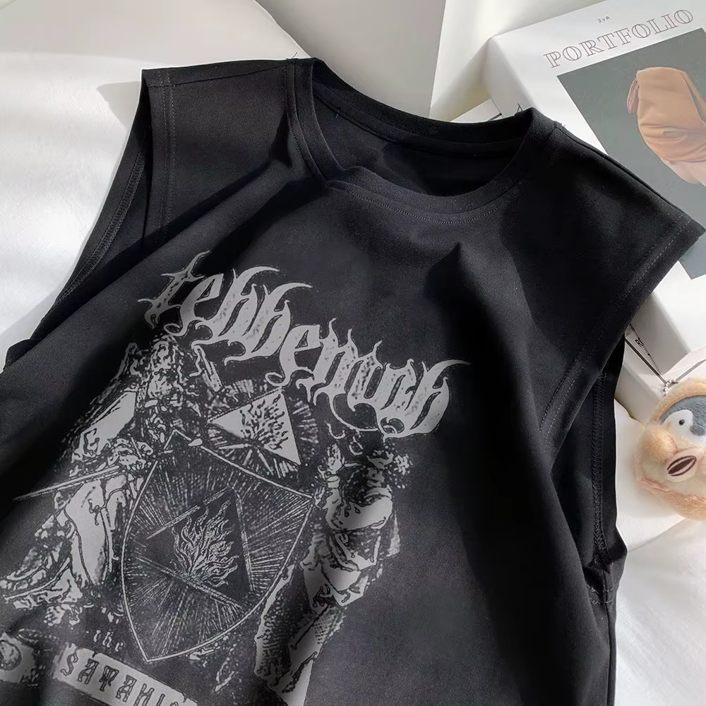 T-shirts rétro Hip-hop imprimés sans manches à col rond pour hommes et femmes, tendance d'été, sens 
