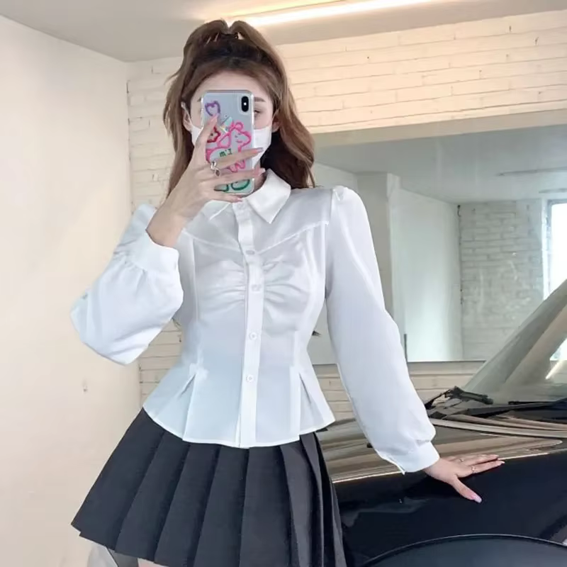 Chemise courte blanche de style coréen pour femmes, chemises et chemisiers Jk All-Match, chemisier d