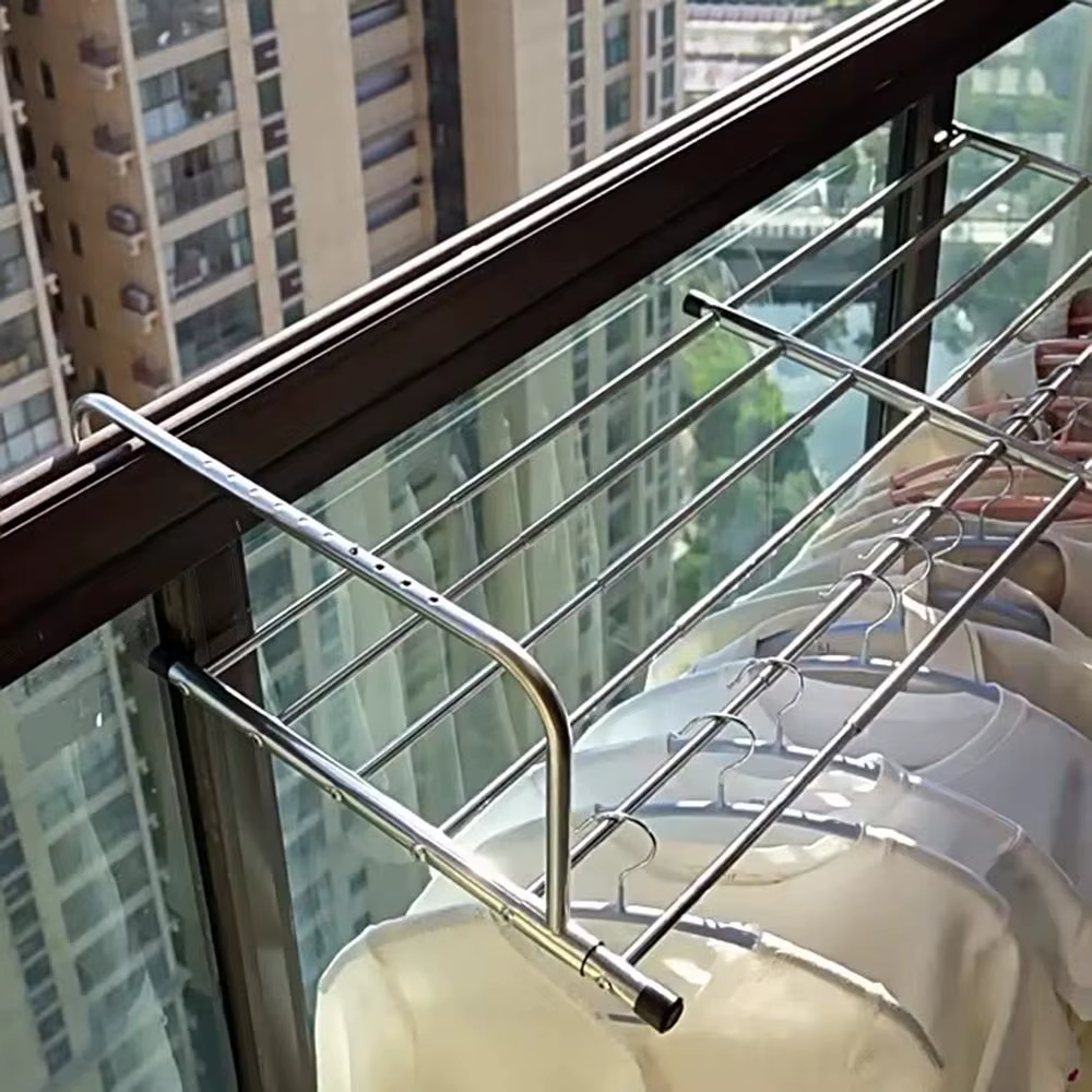 Étendoir à vêtements évolutif réglable en acier inoxydable, Rail suspendu sur pied pour balcon, 50-1